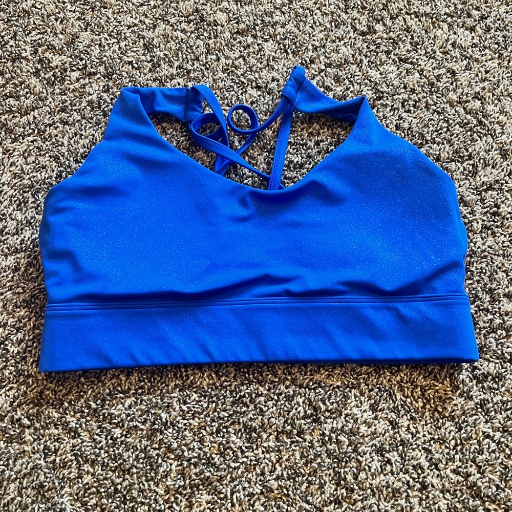 Blue glitter Zyia strappy back bra, size large